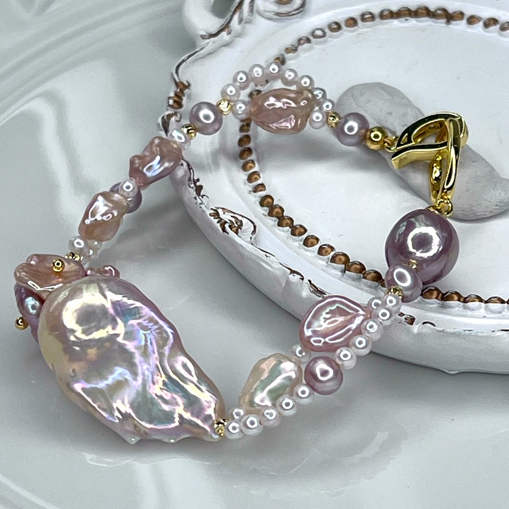 🔥🔥 Handmade Premium Freshwater Flameball Keshi Edison Pearl Braided Bracelet - Picture 3 of 3